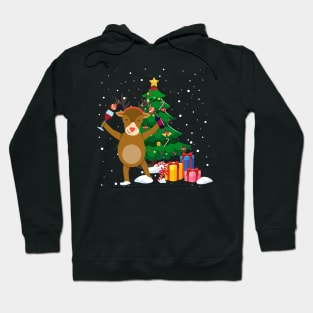 Funny Reindeer Drinking Wine Christmas Tree Hoodie